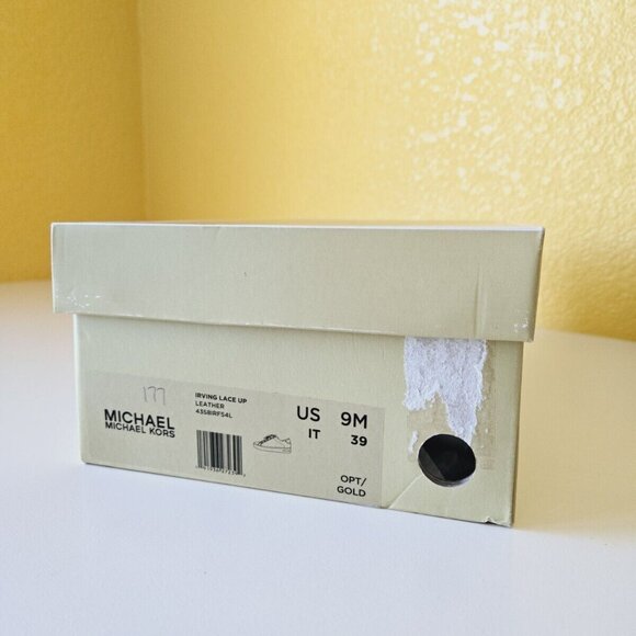 Michael Kors Women’s Lace Up Sneaker Irving Optic White Gold Leather Size 9M/39M - Picture 15 of 16